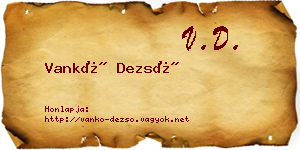 Vankó Dezső névjegykártya